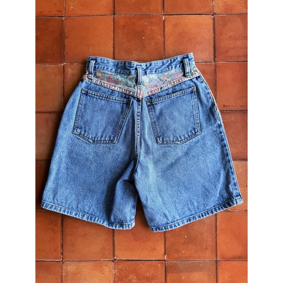 Sz 23 Vtg Rio By Stephen Mardon High Waist Indigo Denim Floral Shorts GUC - Picture 2 of 4